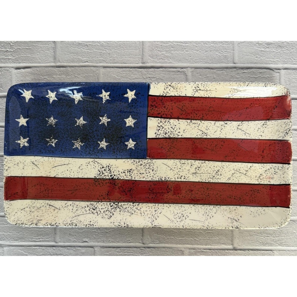 Warren Kimble Colonial Serving Tray Sakura USA Patriotic Flag 11 X 6 Inches